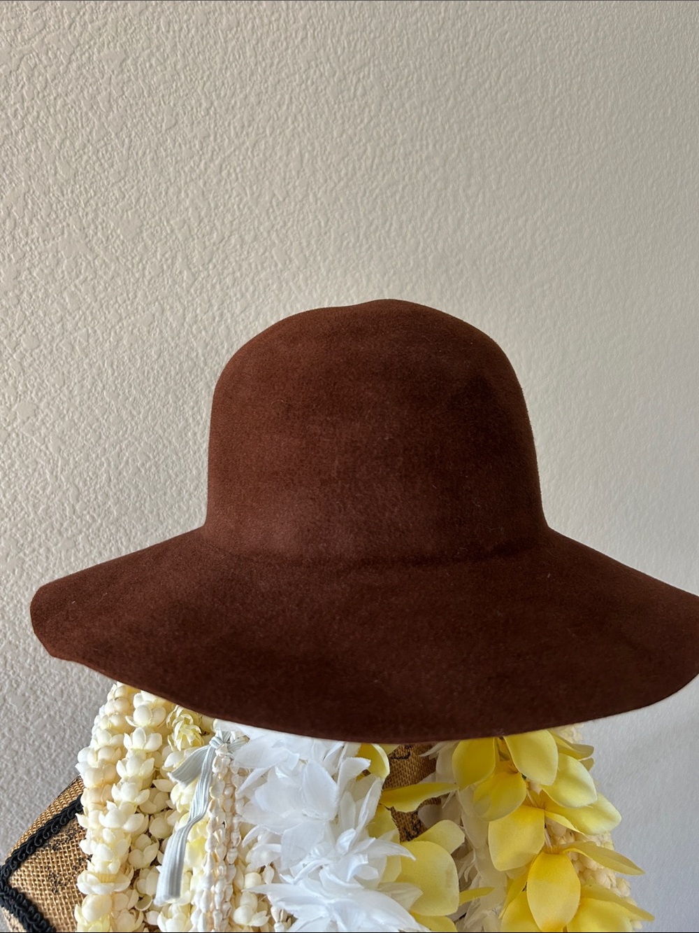 Women's Brown Wide-Brim Felt Floppy Hat